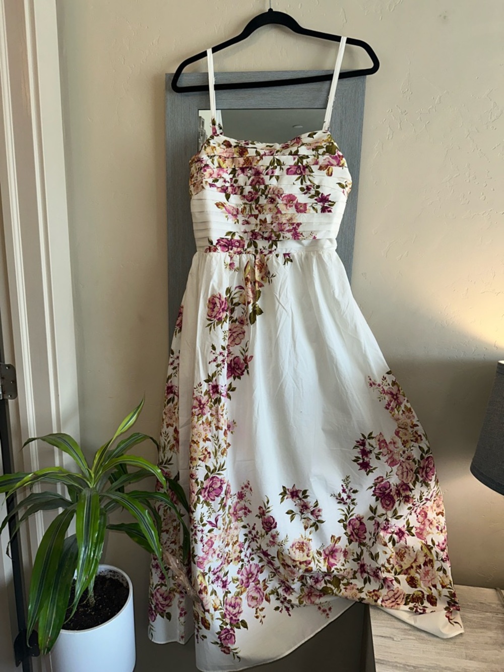 1. State White Floral Sundress with Pink and Green Bouquet Print